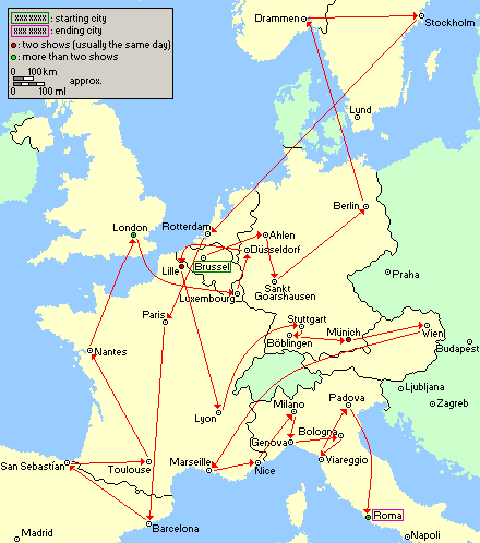 Itinerary - 1984 European Tour